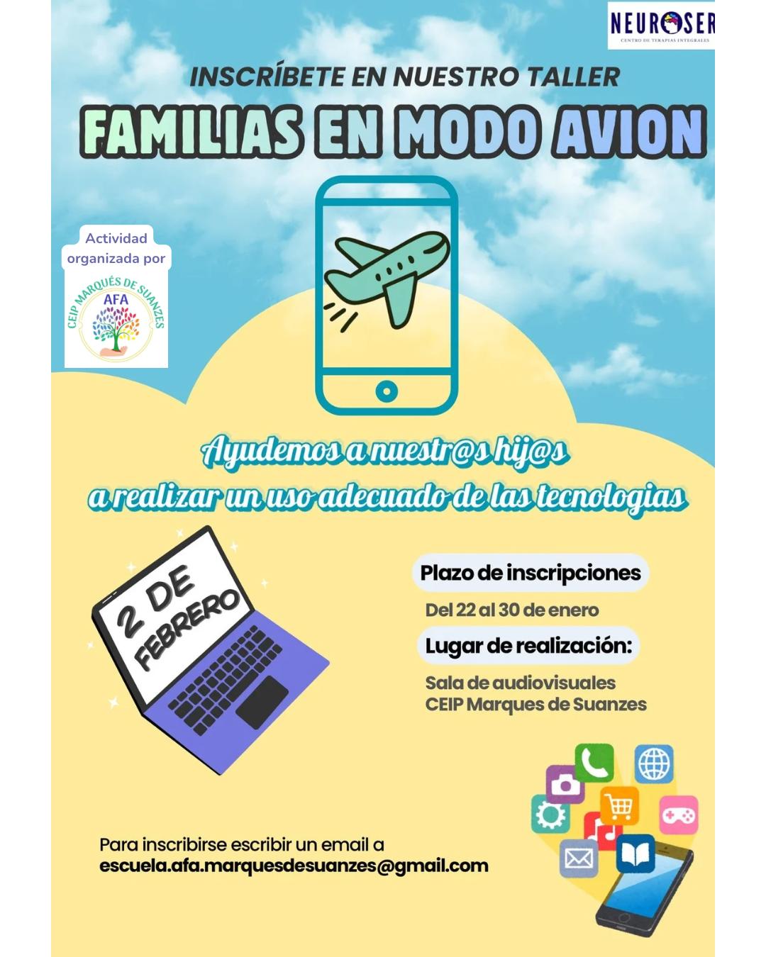 Desde la AFA os animamos a participar en el próximo taller “Familias en modo avión”, un…