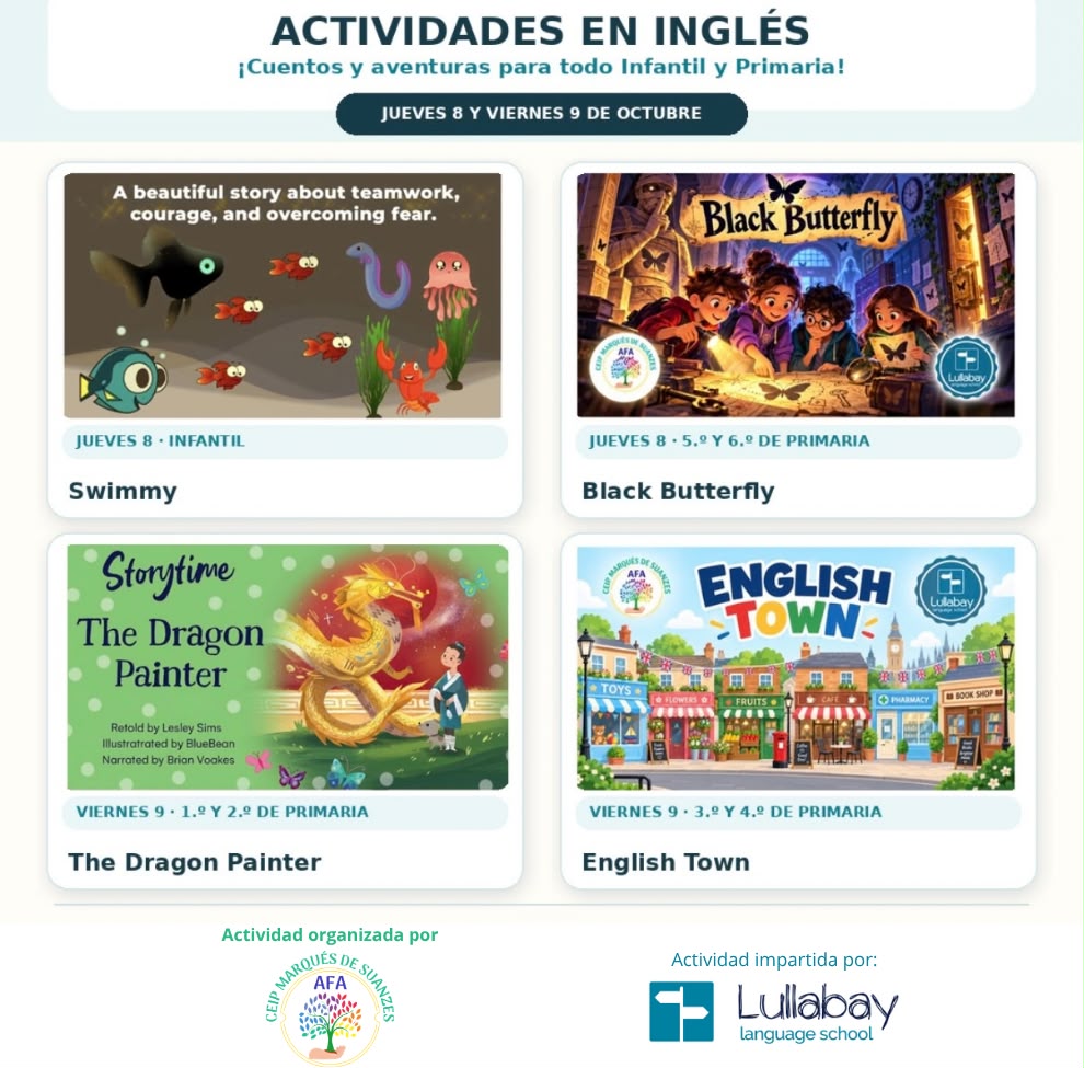 ¡Actividades en inglés en el cole los días 8 y 9 de octubre!